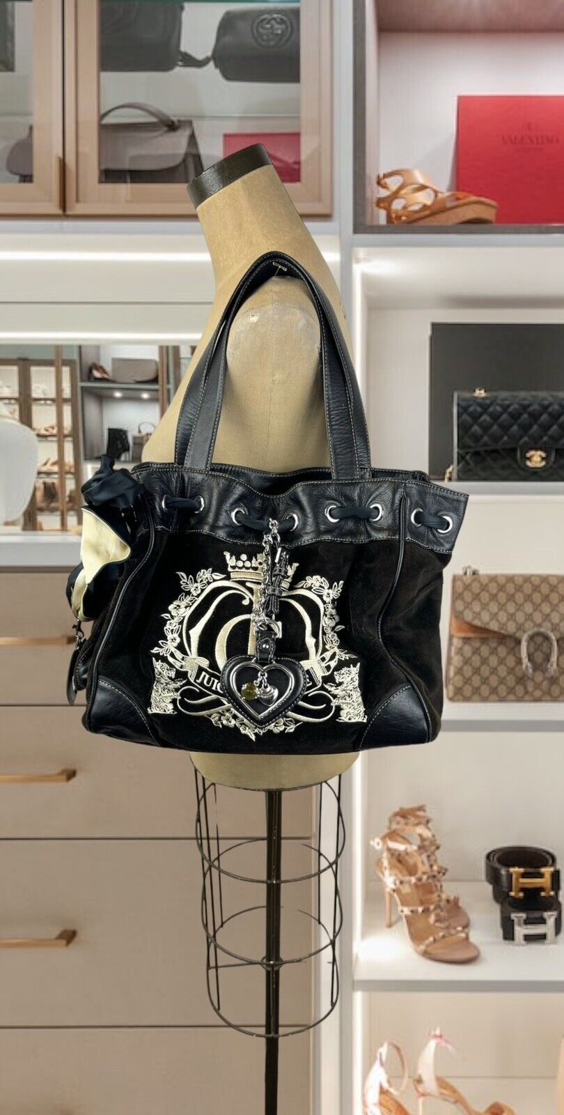Juicy Couture Vtg Y2K Daydreamer Scottie Dog Purse Shoulder Bag Charms Velour