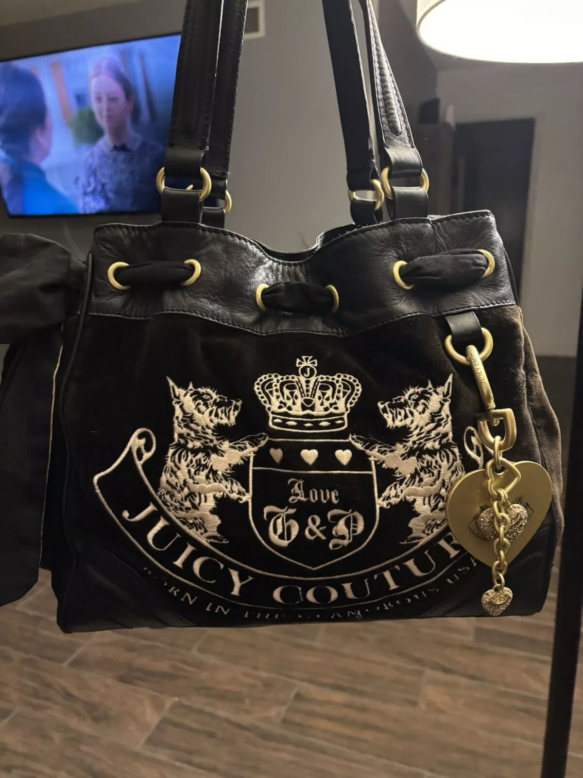 Vintage Juicy Couture Daydreamer Bag Glamorous USA Black Velour Y2K