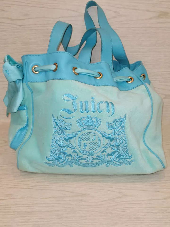 Vintage Juicy Couture Baby Blue Daydreamer Bag Bow Scottie Dogs Velour Gold