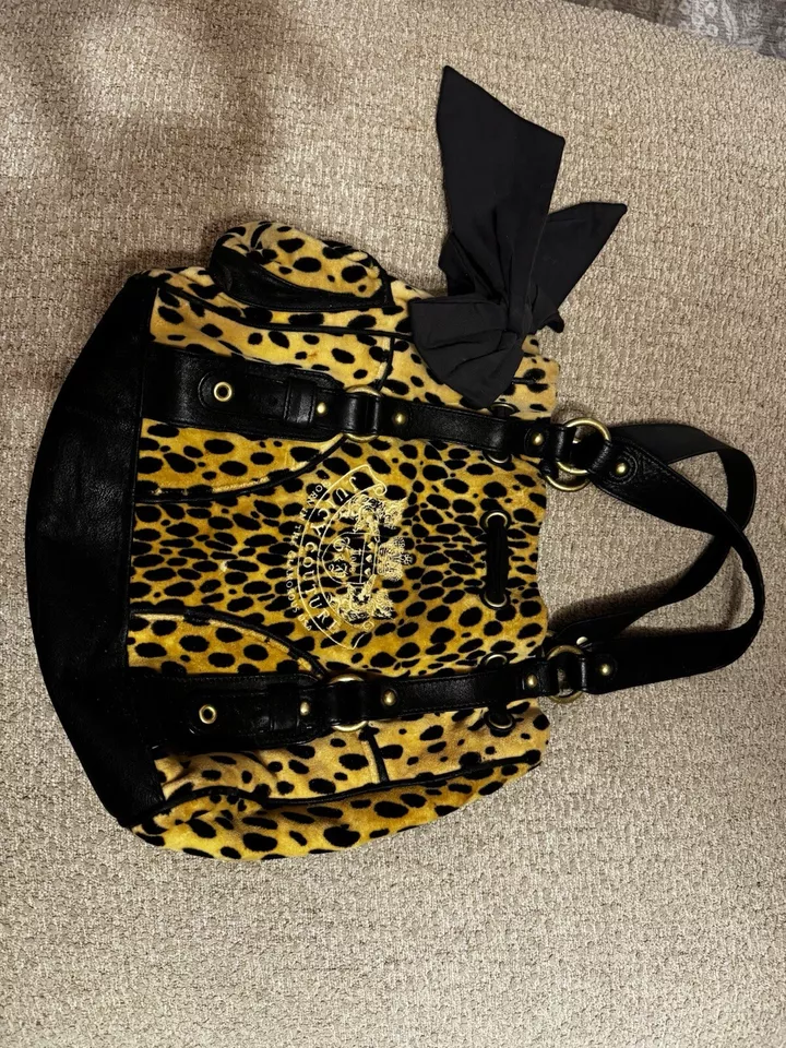 Juicy Couture Daydreamer Leopard Cheetah Bag Purse Tote Bow RibbonVintage Y2k