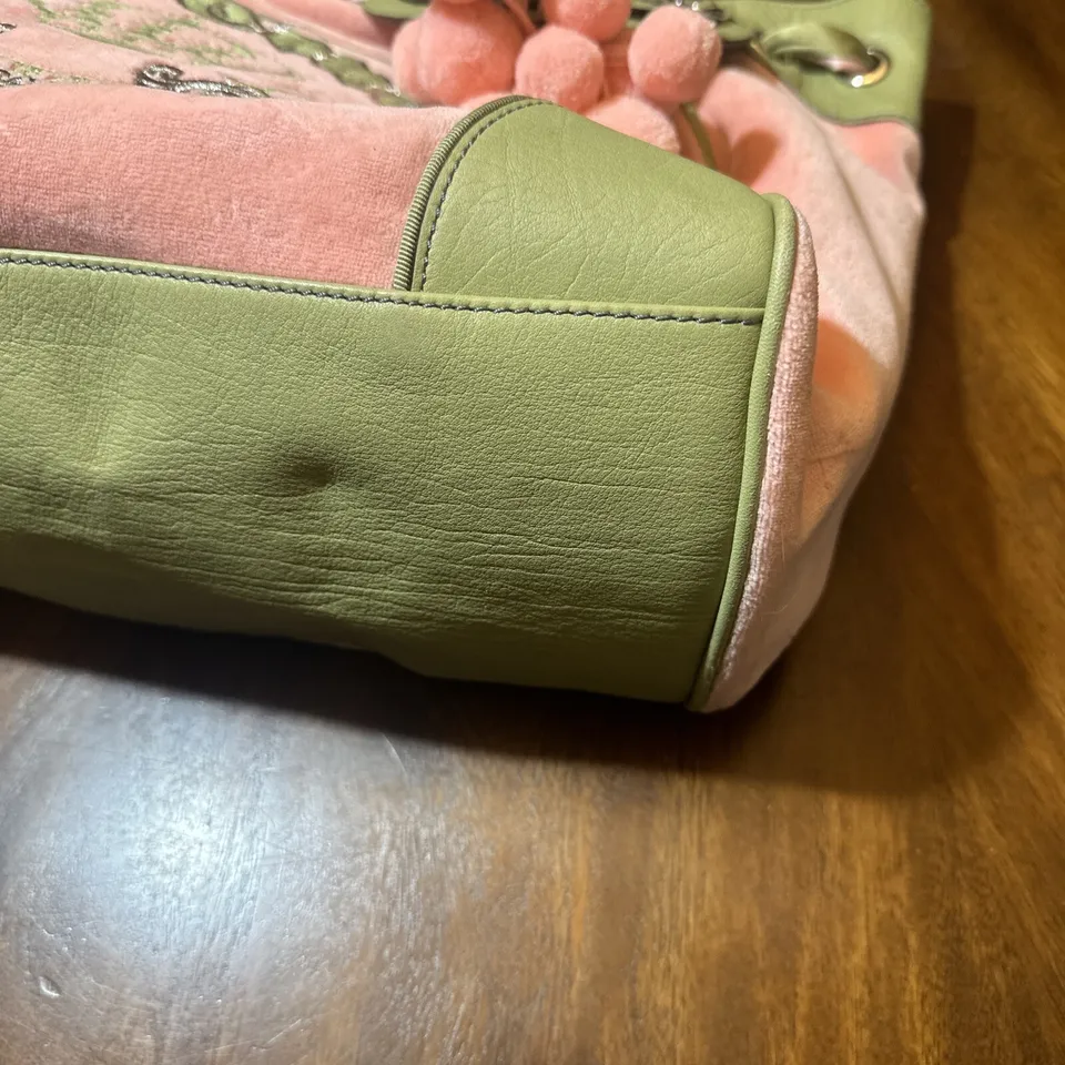 Vintage Pink Green HandBag PomPom Juicy Couture Daydreamer Bag Purse Y2K Barbie