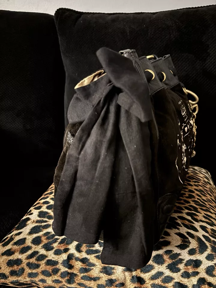 Vintage Juicy Couture Daydreamer Bag Glamorous USA Black Velour Y2K