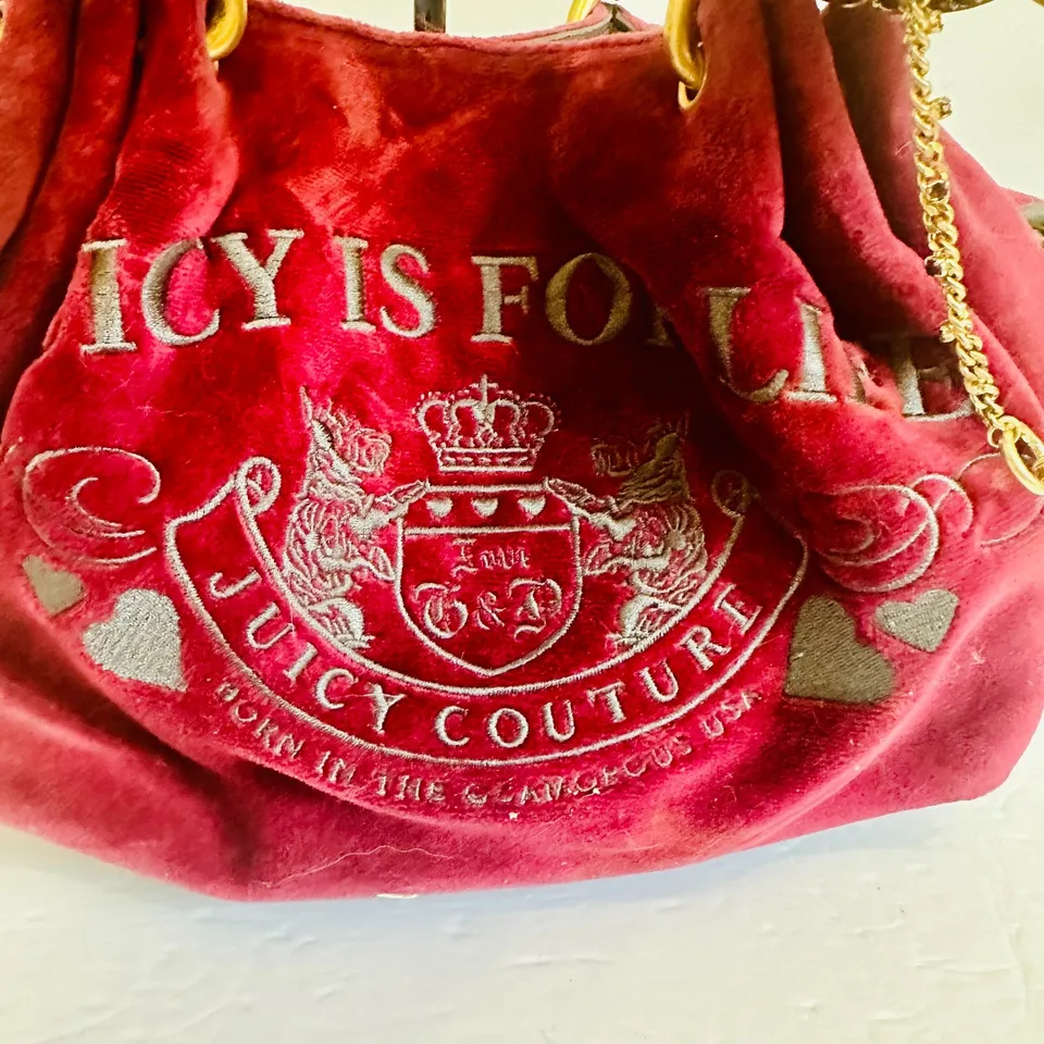 Y2k Juicy Couture "Juicy is for Life" Ring Bling Velour Shoulder Bag Rare