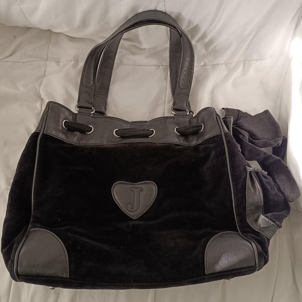 Juicy Couture Daydreamer Scottie Dog Rhinestone Black Tote Bag Purse Vintage Bow