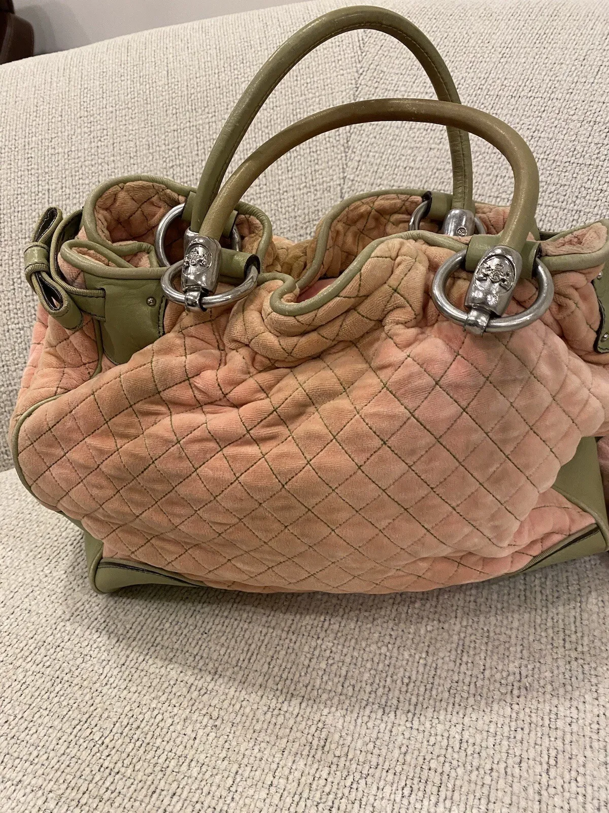 Juicy Couture Pink & Green Rare Vintage Y2K Velour Bag W/ Matching Makeup Bag