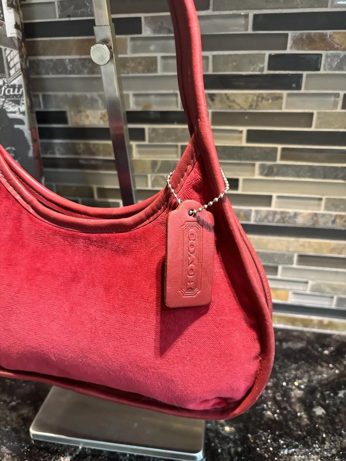 Vintage Coach Red Velvet Leather Ergo Boho Purse RARE