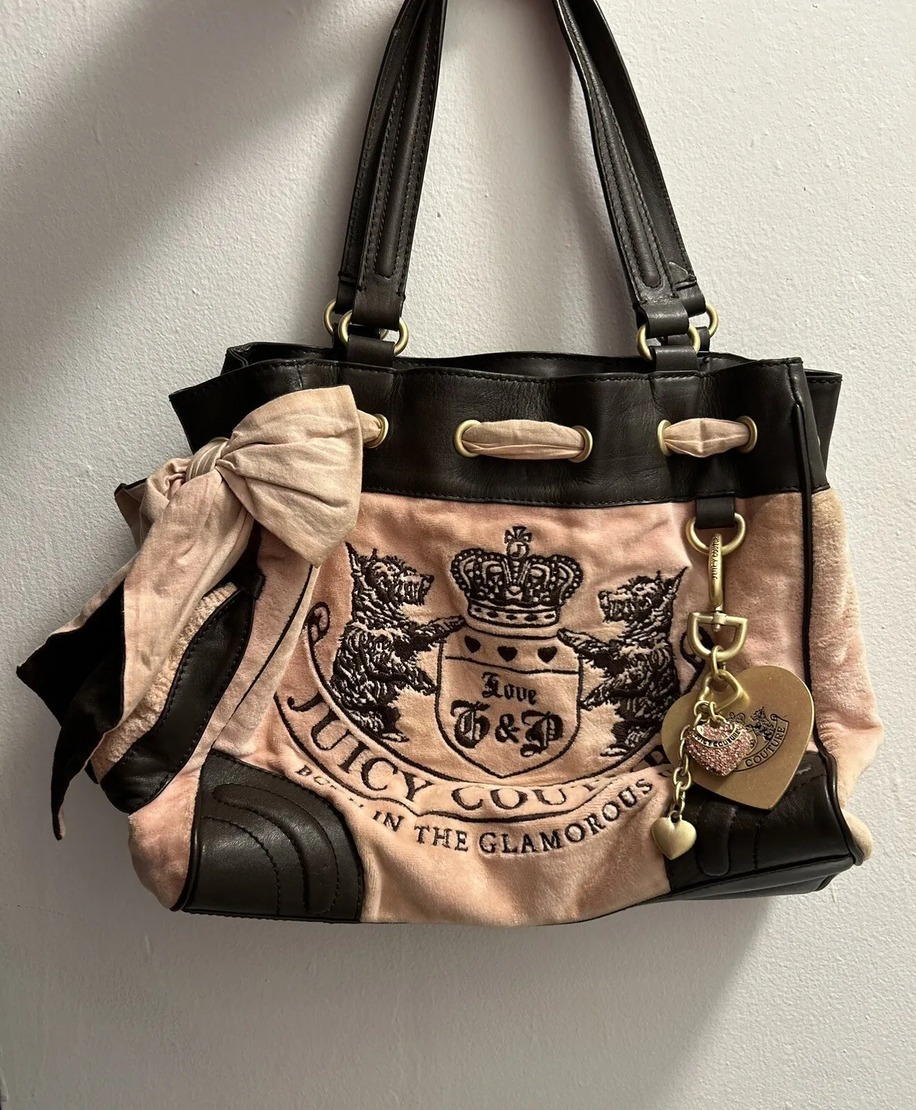 Vintage Juicy Couture Pink Velour Daydreamer Bag Purse Scottie Dog Y2K