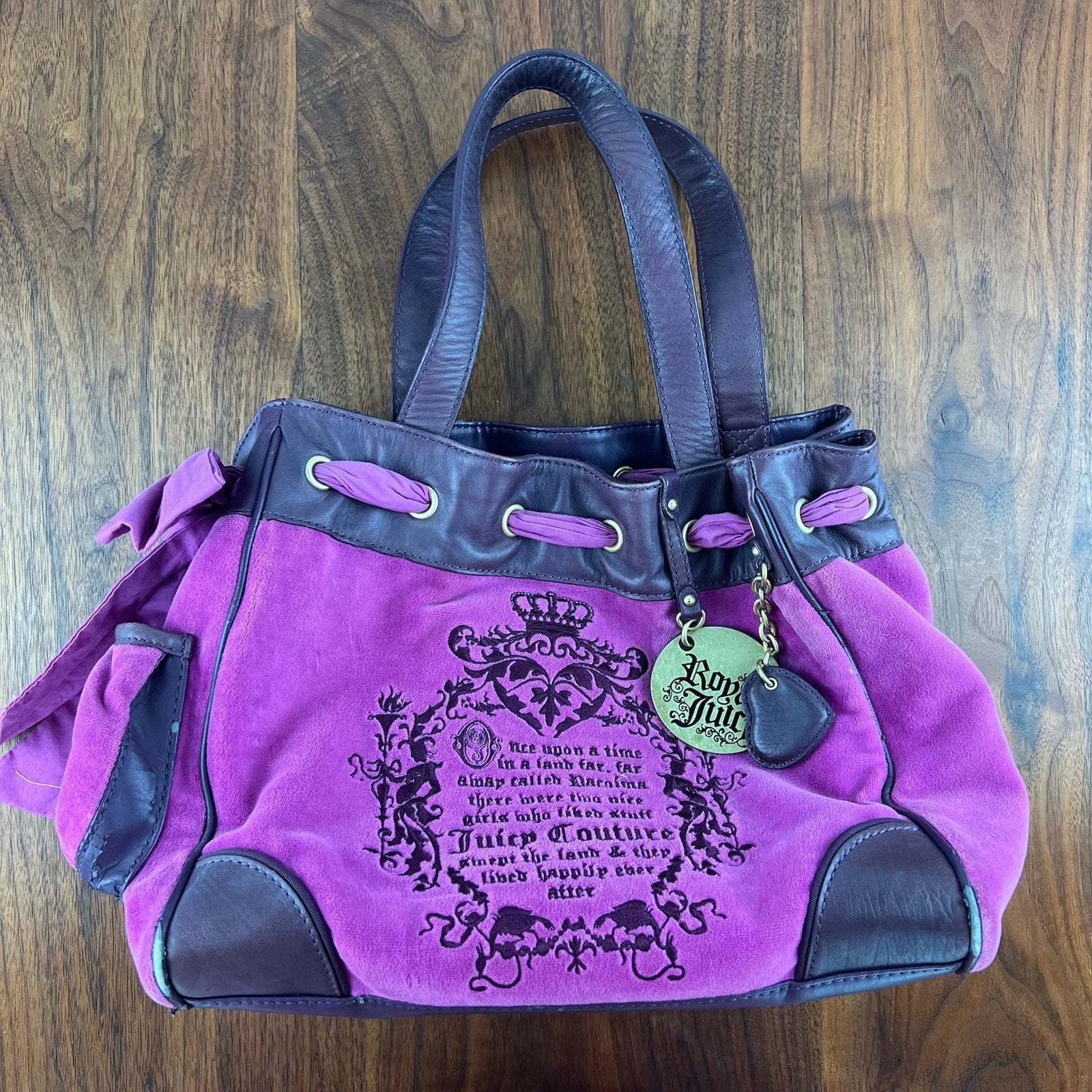 RARE Vintage JUICY COUTURE Y2K Daydreamer Black Velour Bag Royal Purple READ