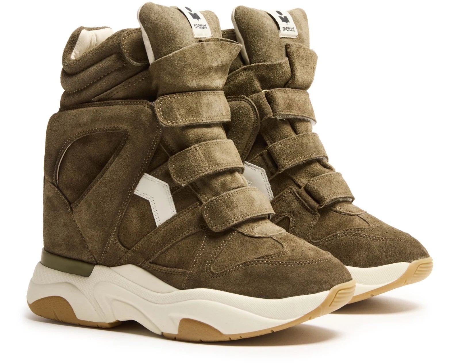 ISABEL MARANT Balskee  Khaki/Ecru Suede And Leather Wedge Sneakers New