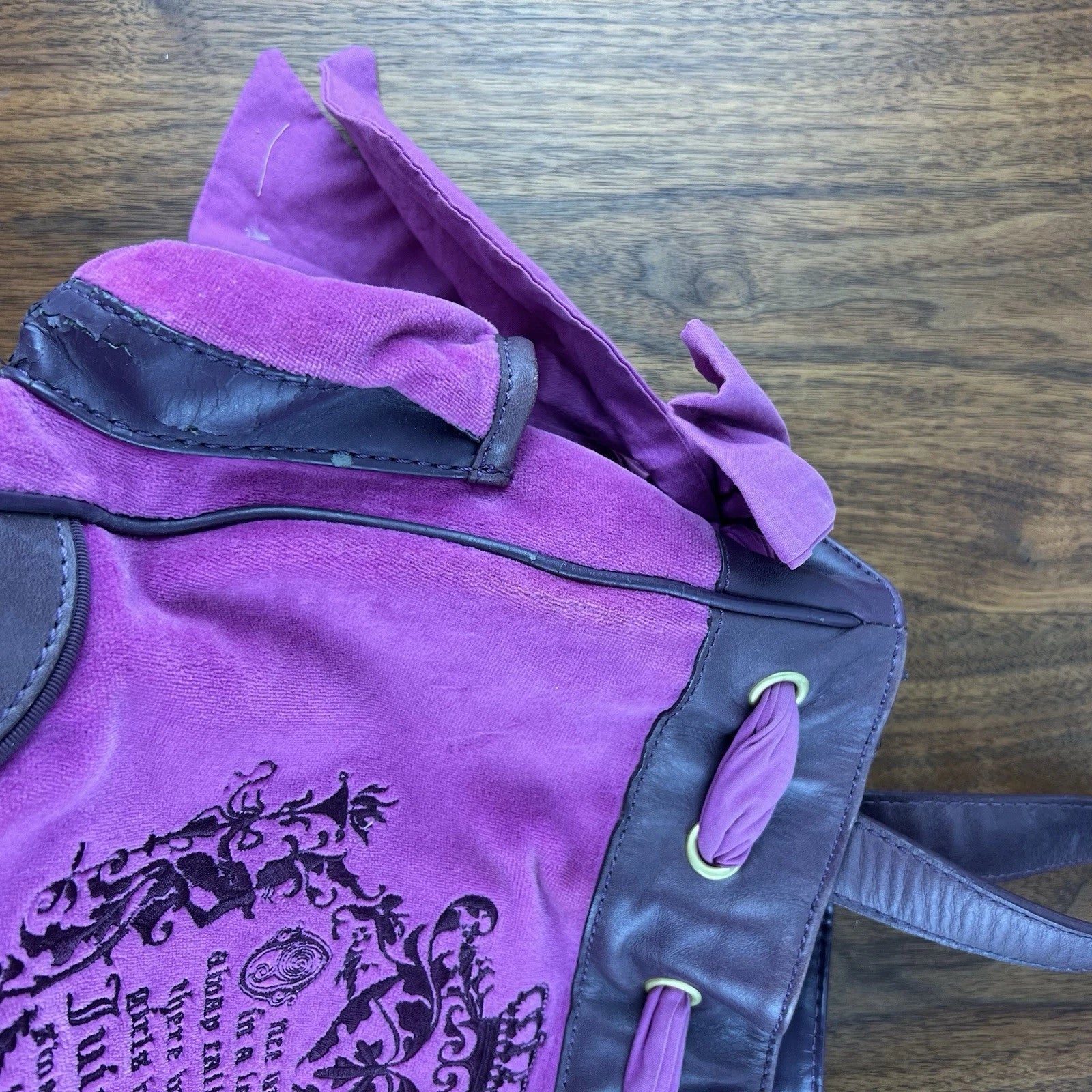 RARE Vintage JUICY COUTURE Y2K Daydreamer Black Velour Bag Royal Purple READ